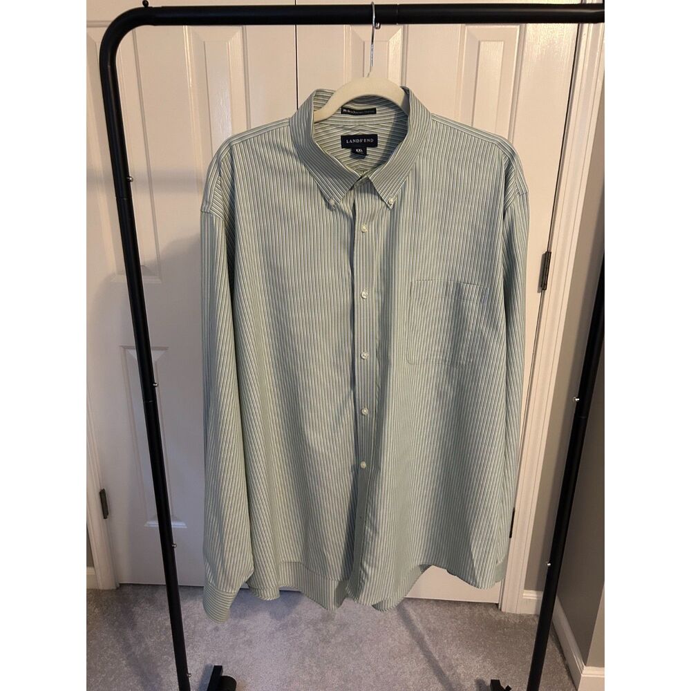 Lands' End XXL Button Down Shirt Men's No Iron Supima Pinstripe Long Sleeve EUC